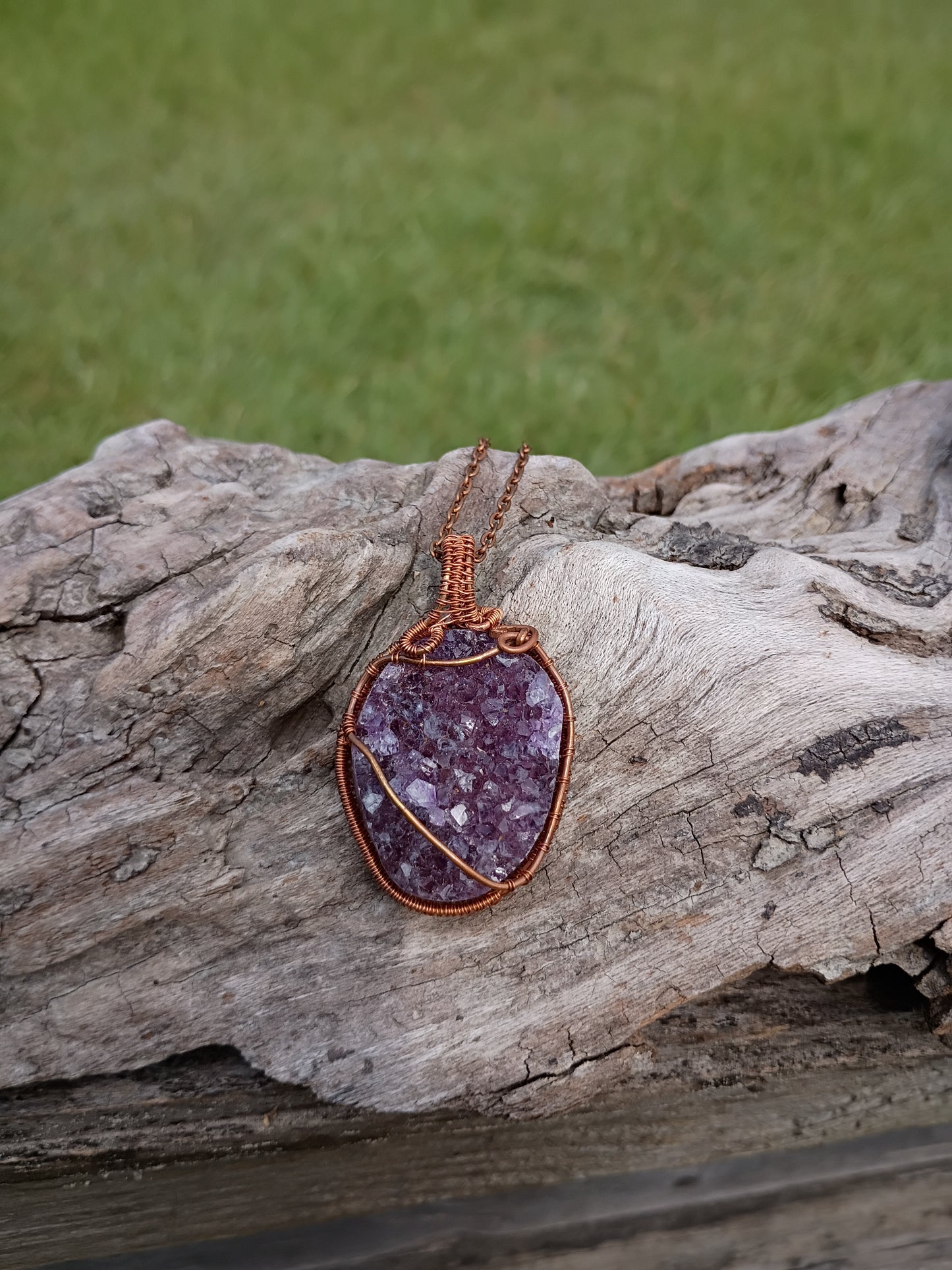 Amethyst druzy wire wrapped pendant