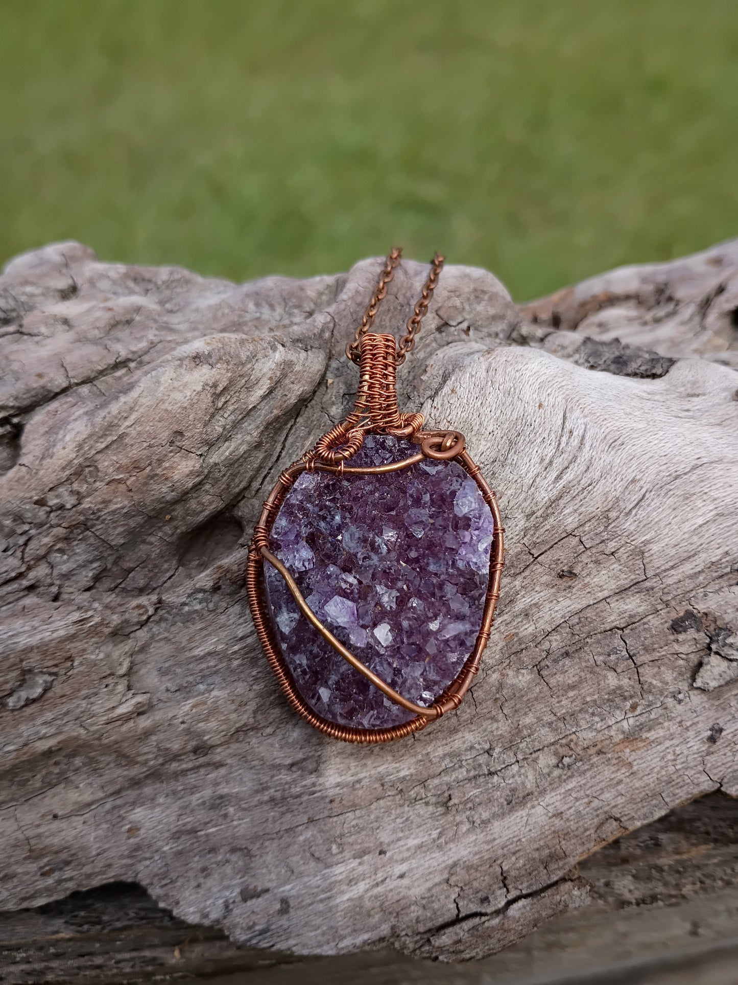 Amethyst druzy wire wrapped pendant