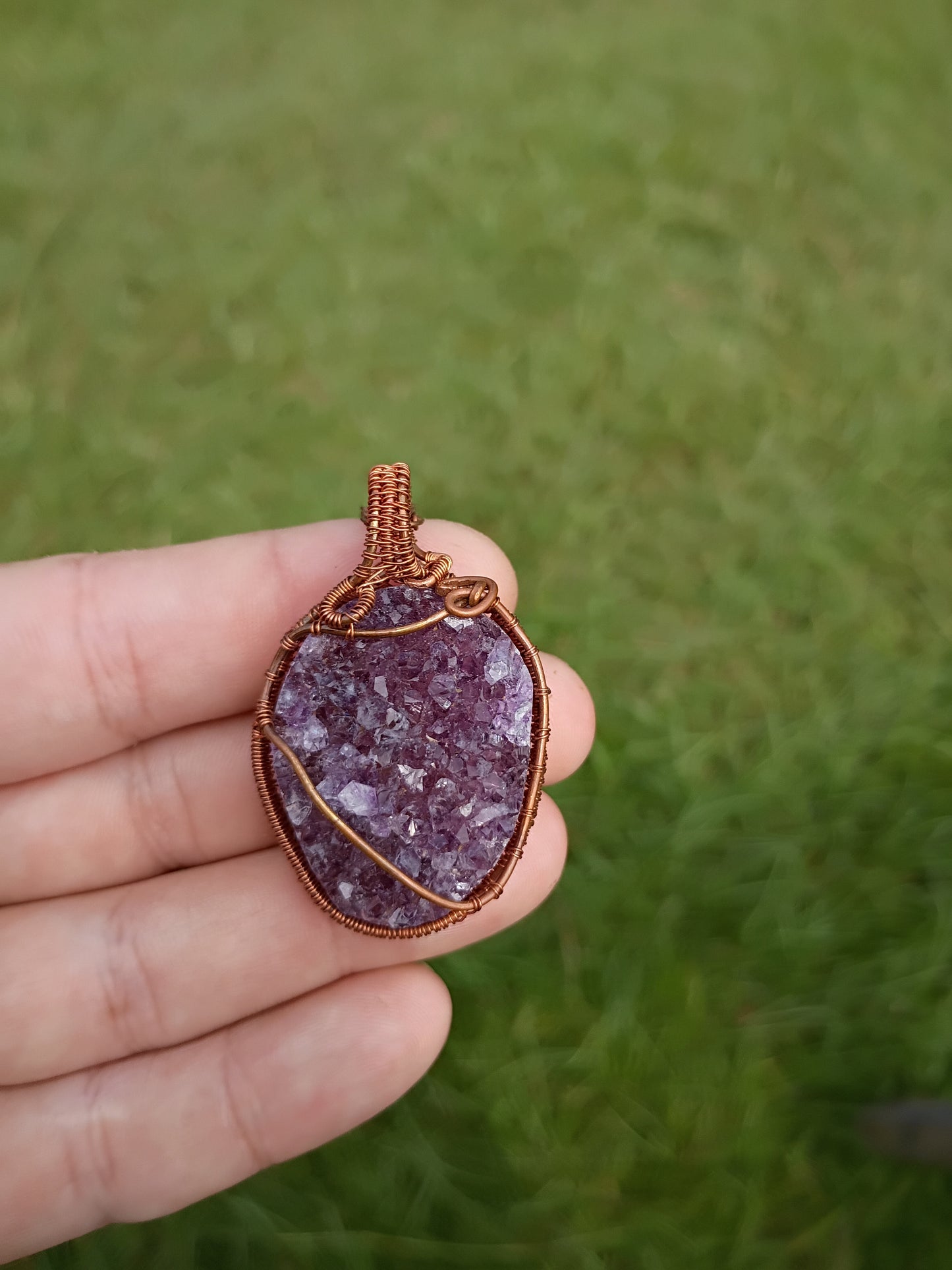 Amethyst druzy wire wrapped pendant