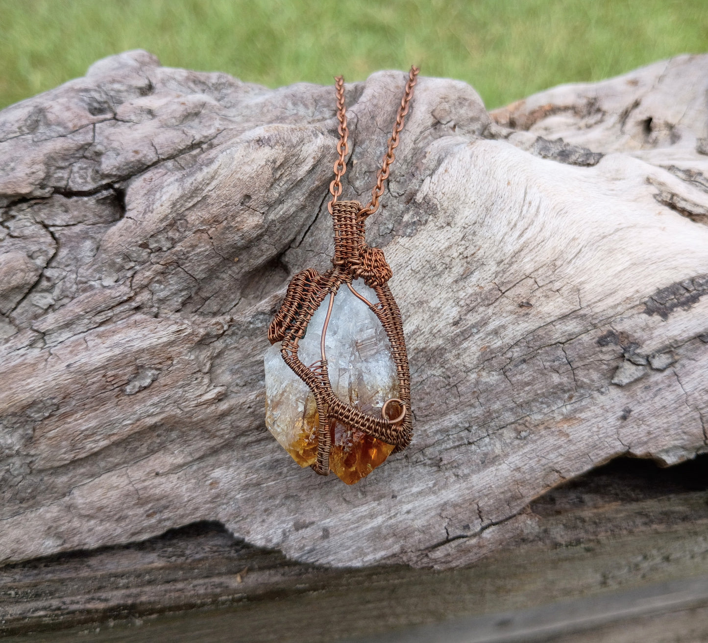 Citrine and watermelon tourmaline wire wrapped pendant