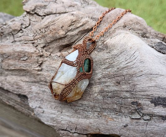 Citrine and watermelon tourmaline wire wrapped pendant