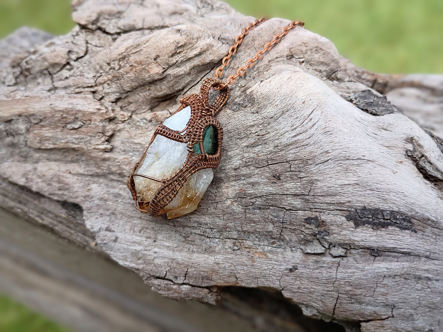 Citrine and watermelon tourmaline wire wrapped pendant