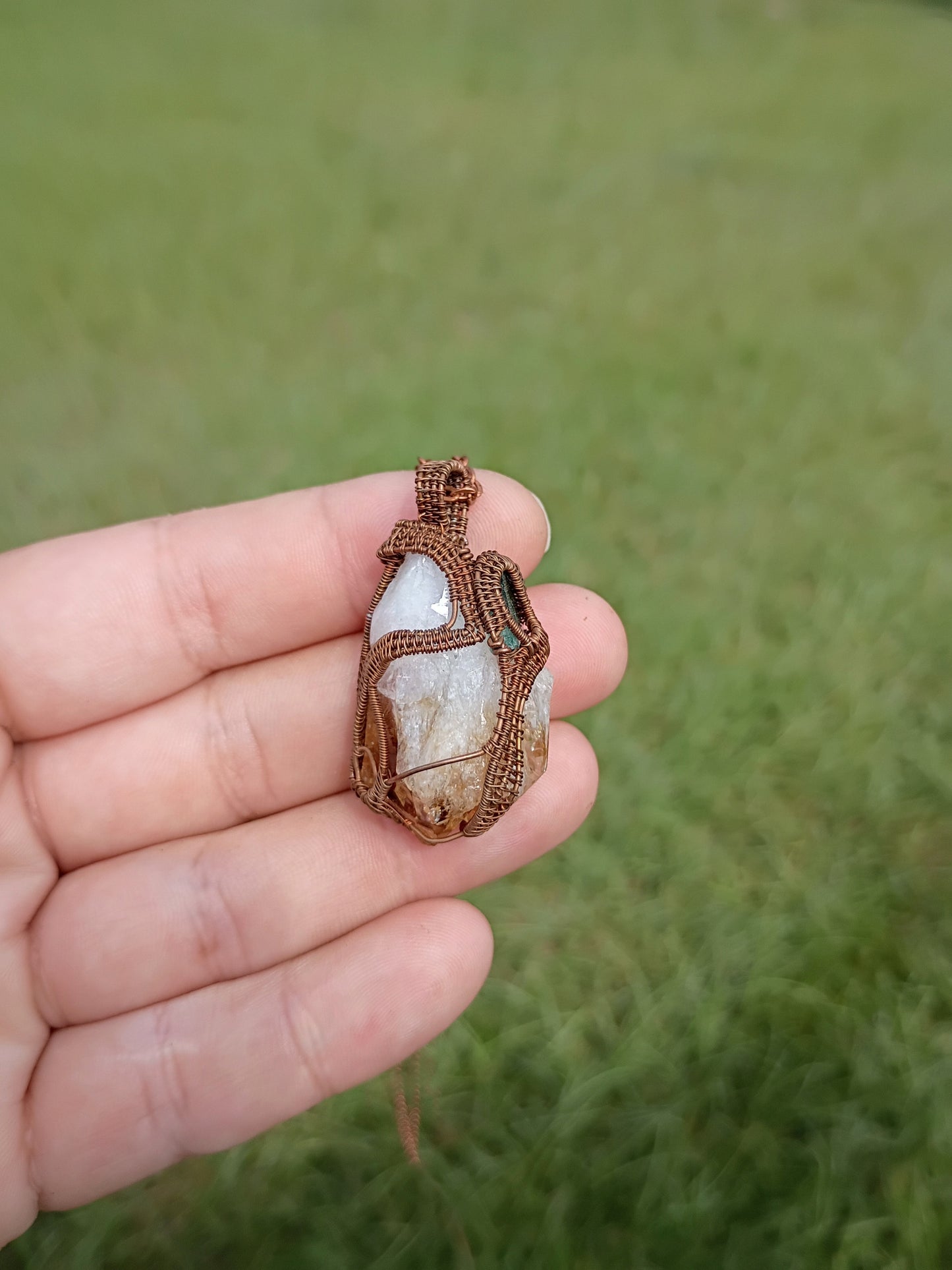 Citrine and watermelon tourmaline wire wrapped pendant