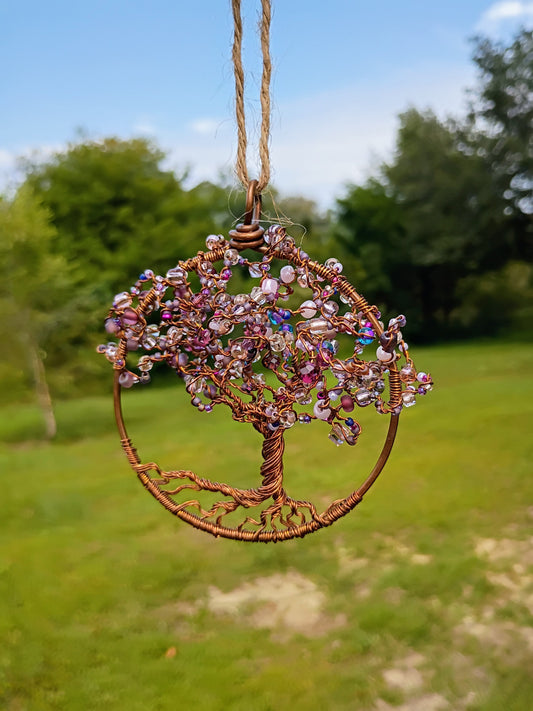 Purple 3d Tree of life beaded suncatcher