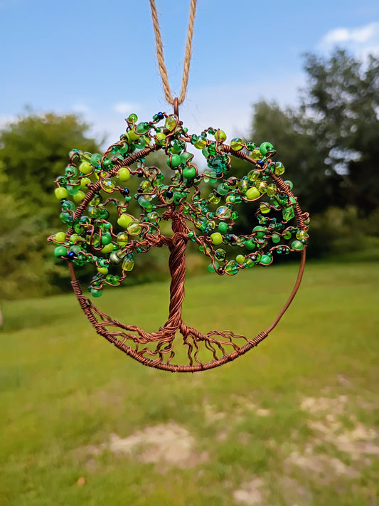 Green 3d Tree of life beaded suncatcher