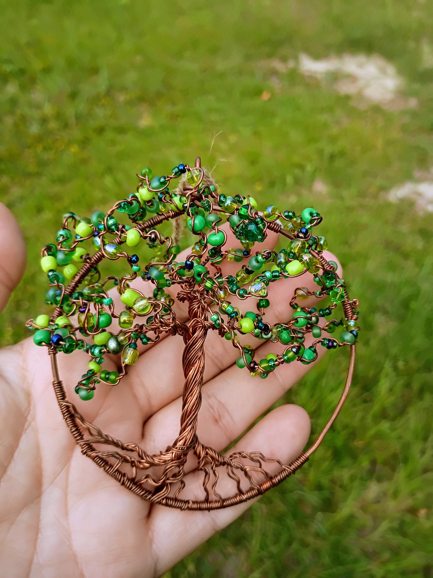 Green 3d Tree of life beaded suncatcher