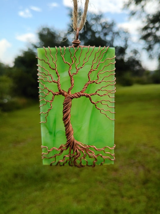 Green glass tree of life suncatcher