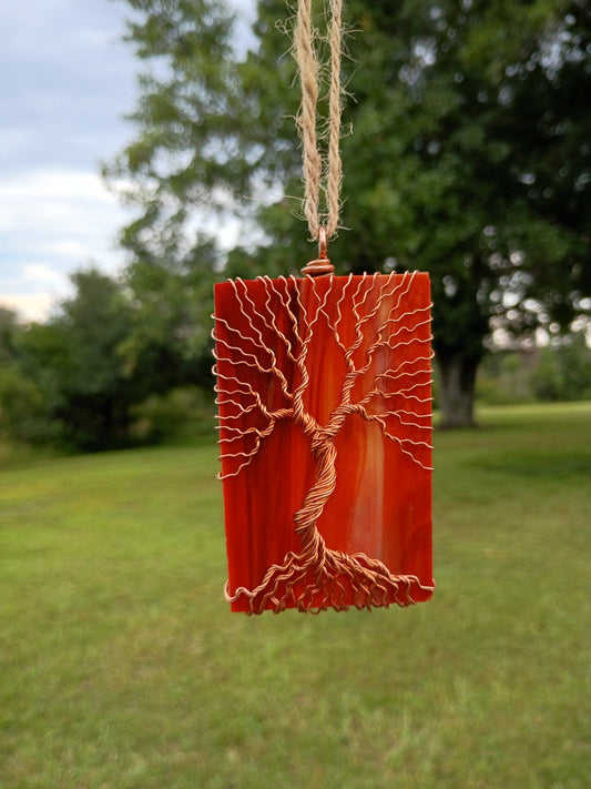 Orange glass tree of life suncatcher