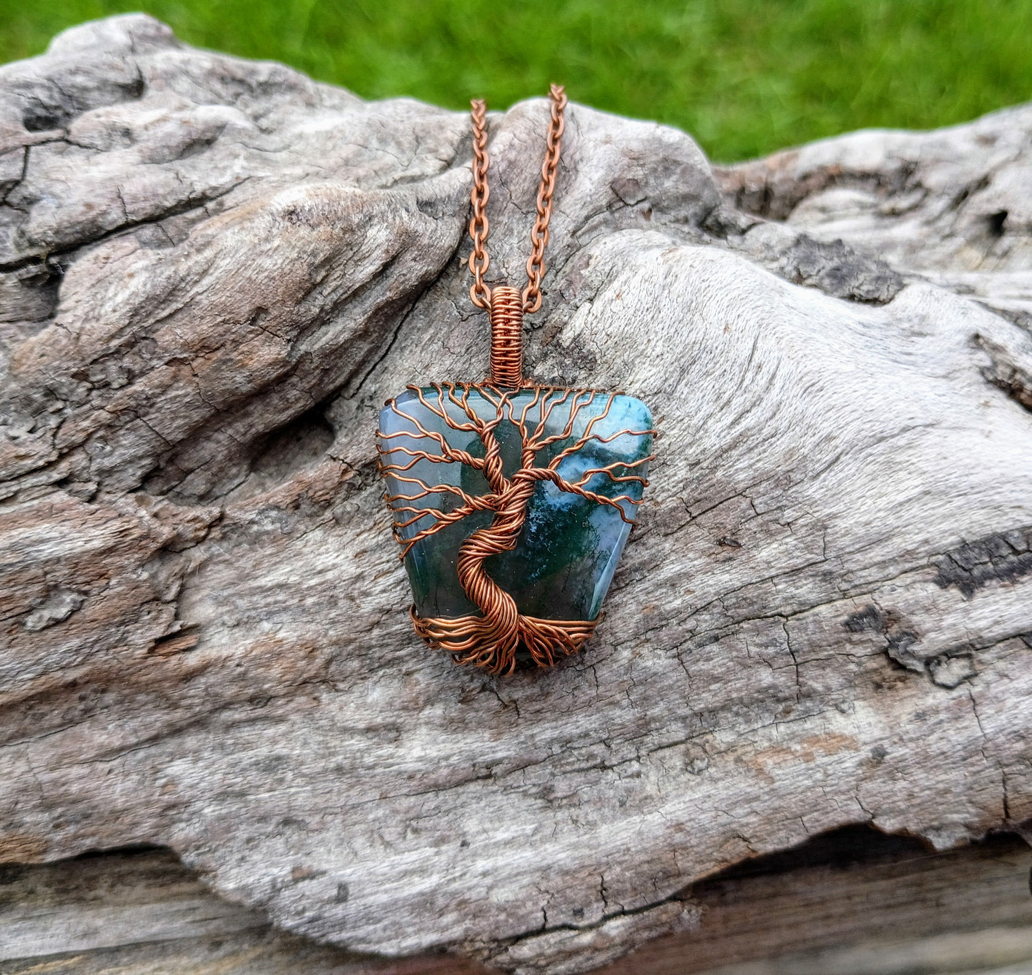 Moss agate tree of life pendant