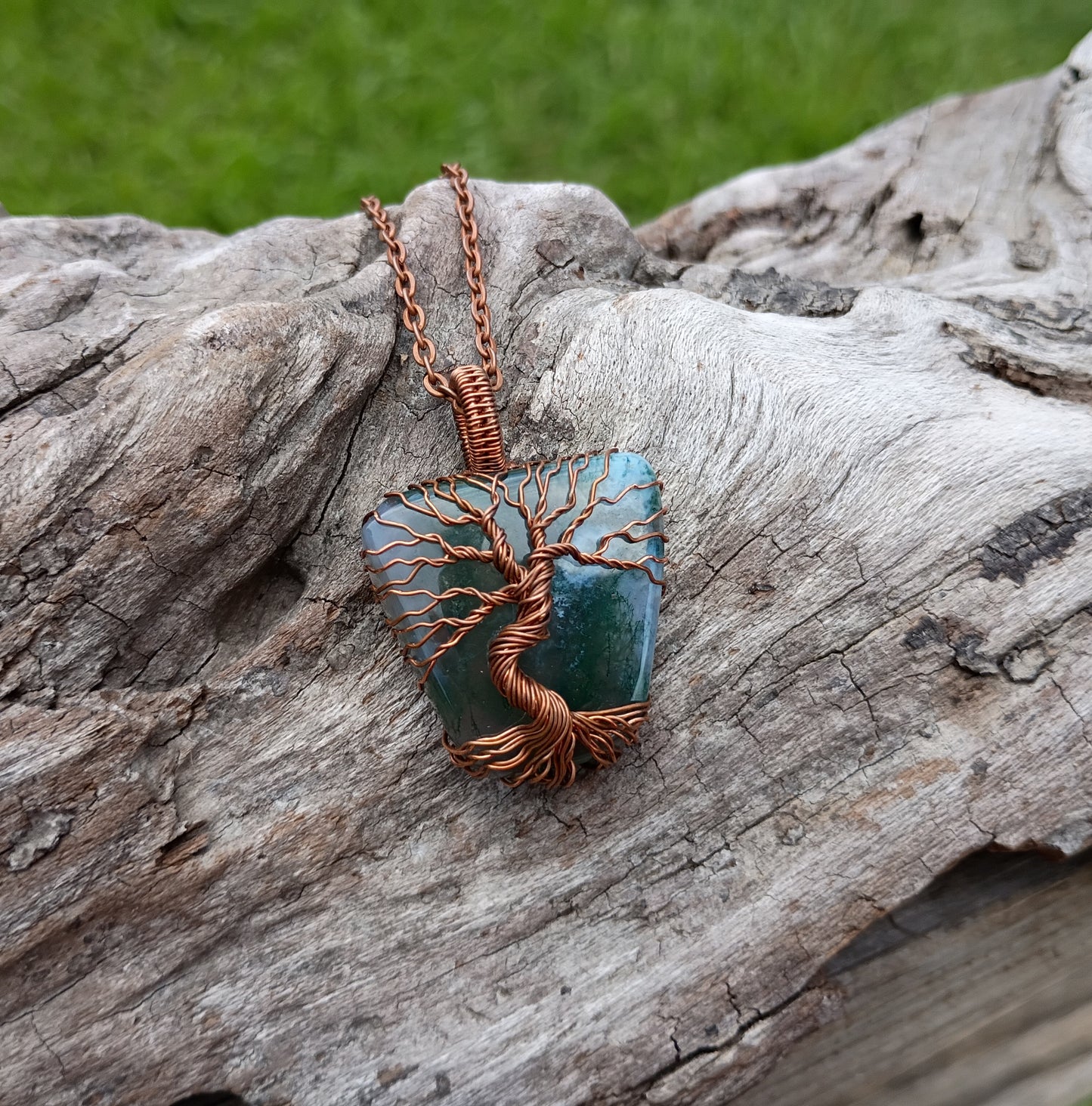 Moss agate tree of life pendant
