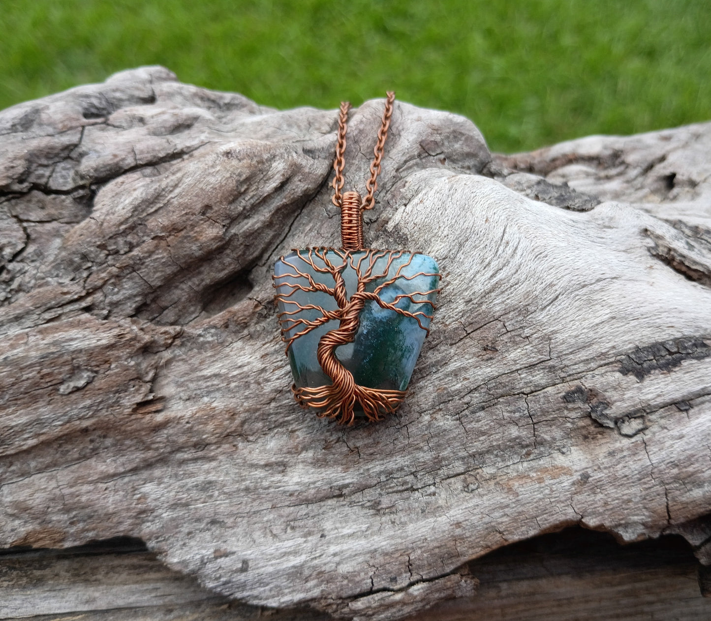 Moss agate tree of life pendant