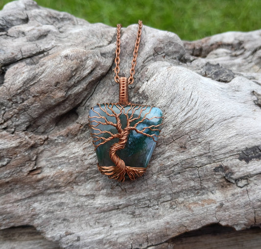 Moss agate tree of life pendant