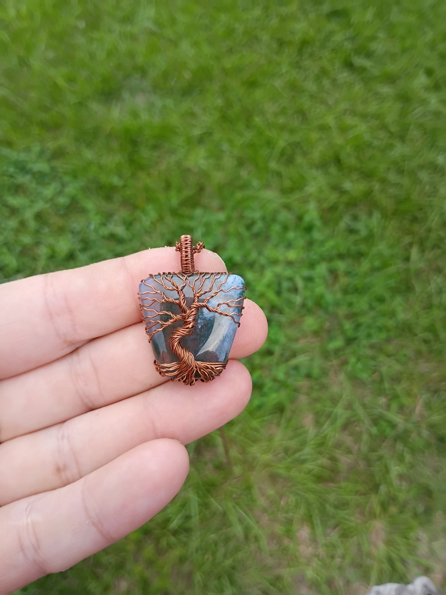 Moss agate tree of life pendant