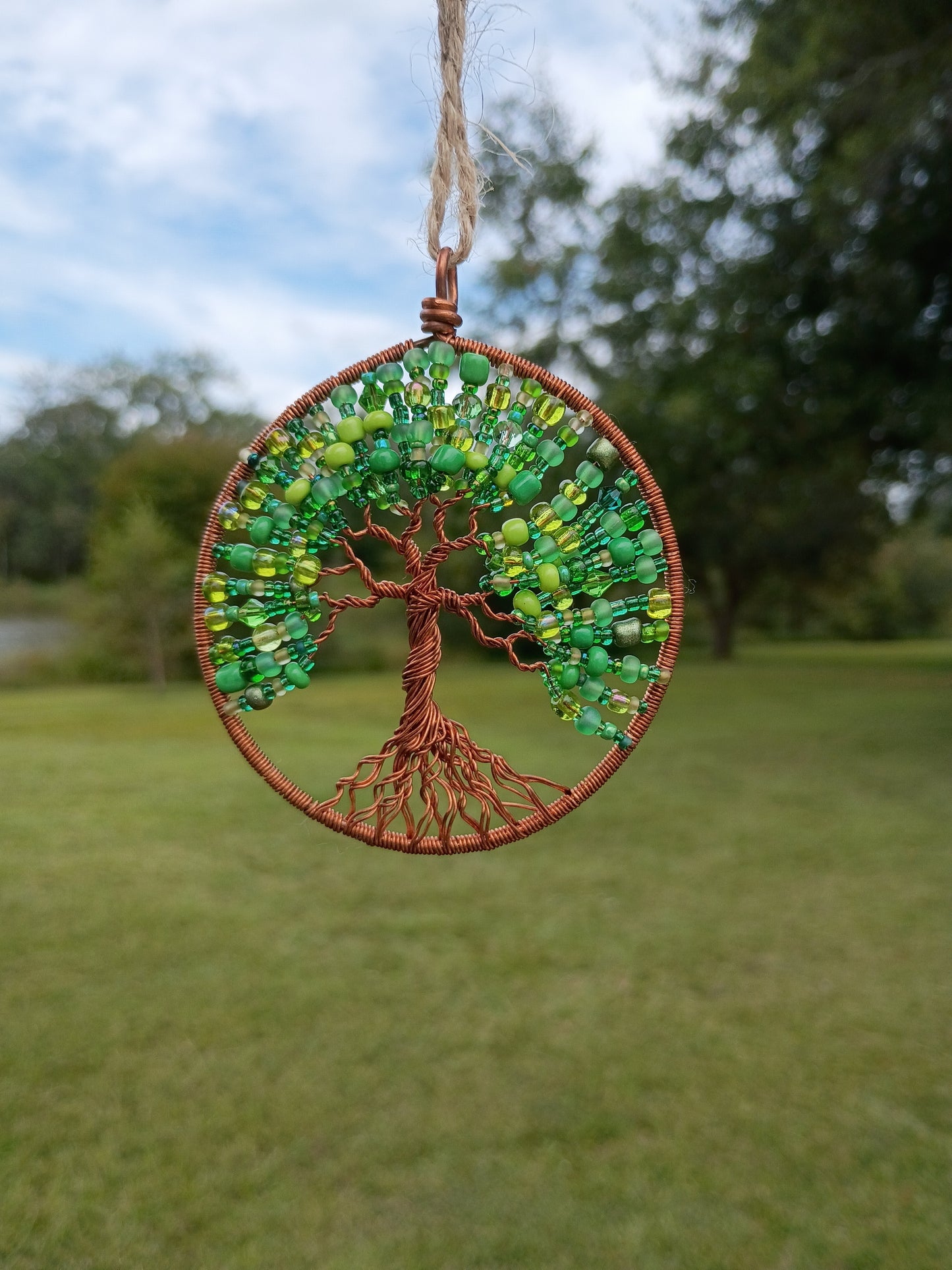 Green tree of life beaded suncatcher