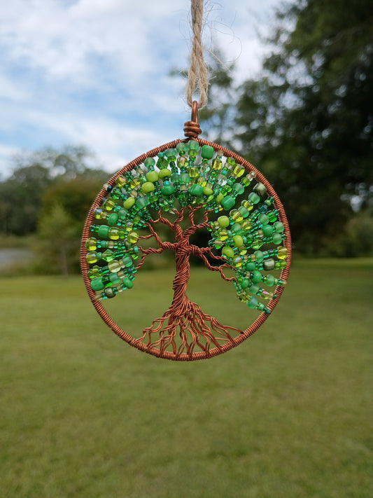 Green tree of life beaded suncatcher