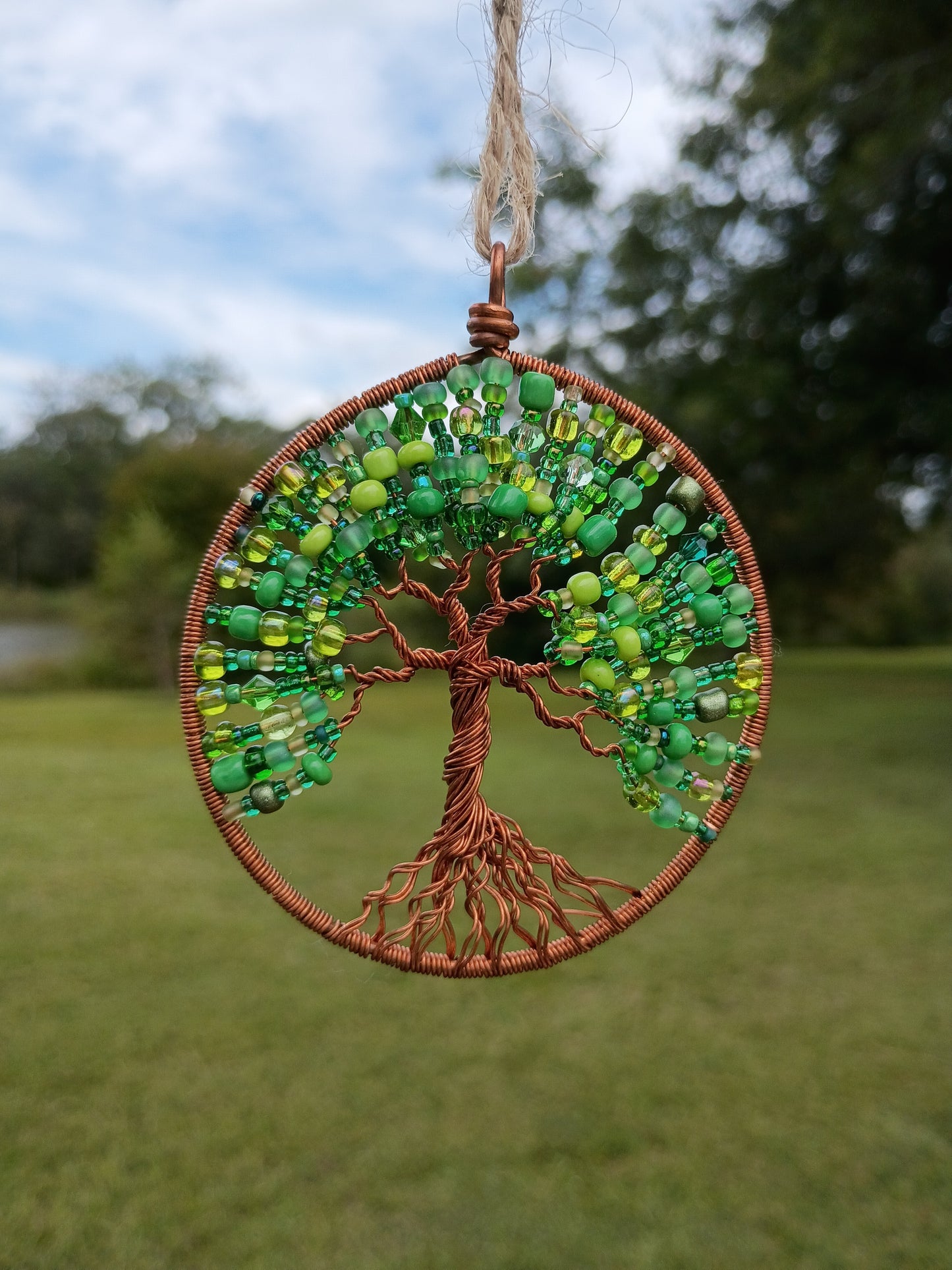Green tree of life beaded suncatcher