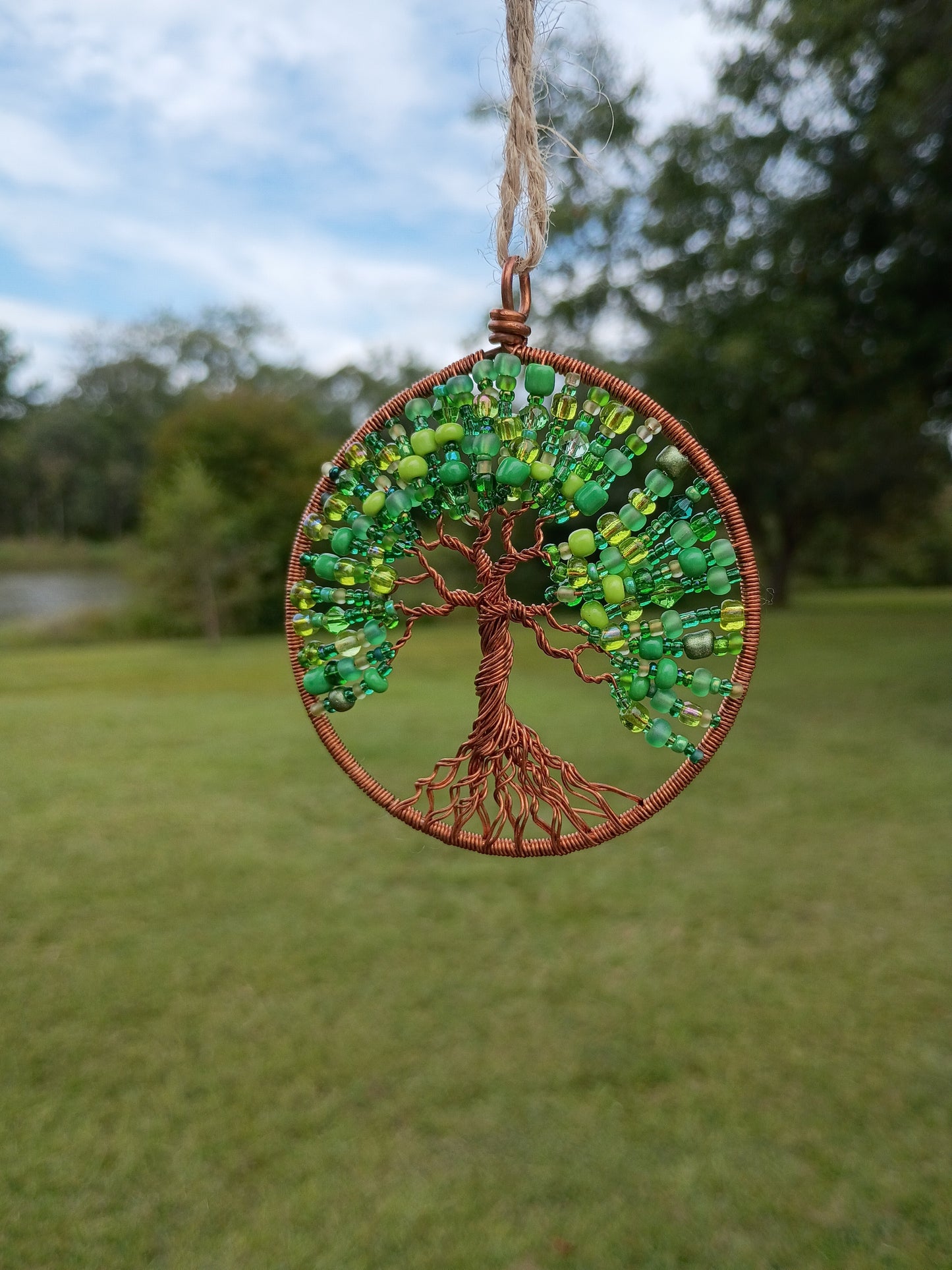 Green tree of life beaded suncatcher