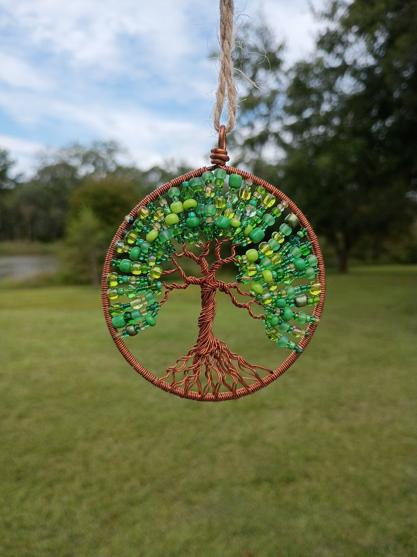 Green tree of life beaded suncatcher