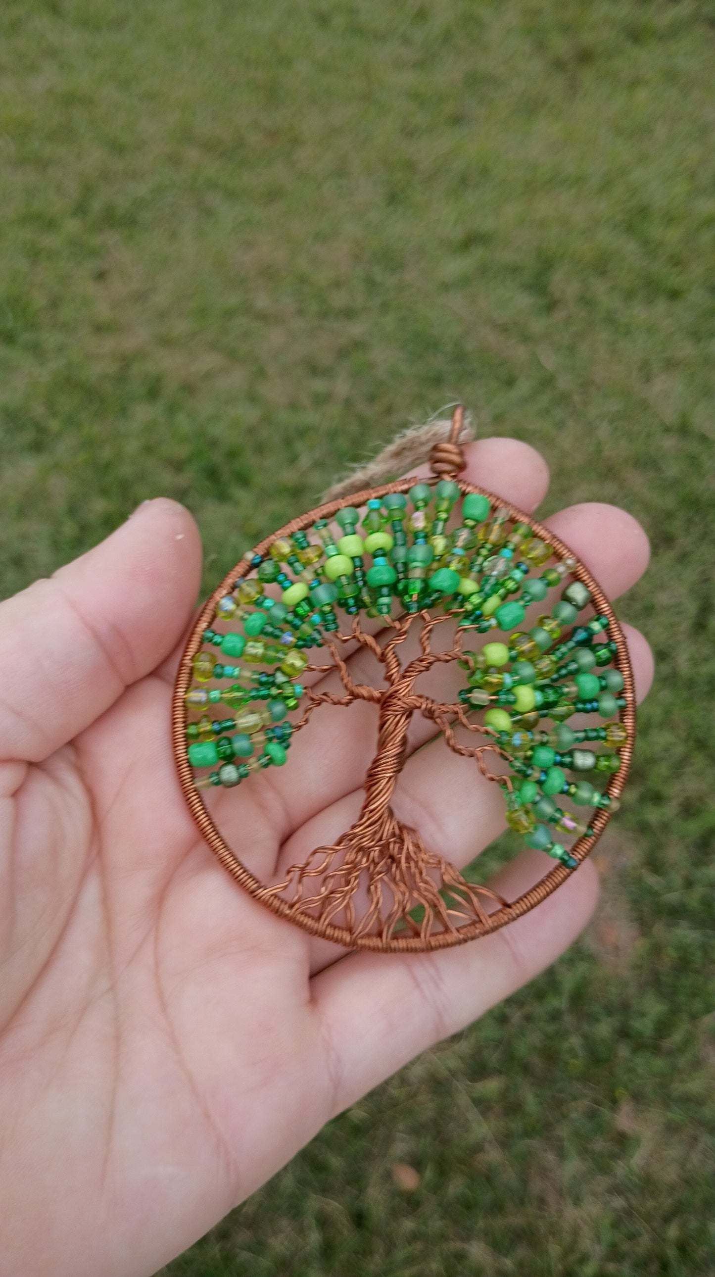 Green tree of life beaded suncatcher