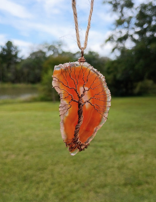 Orange tree of life agate suncatcher