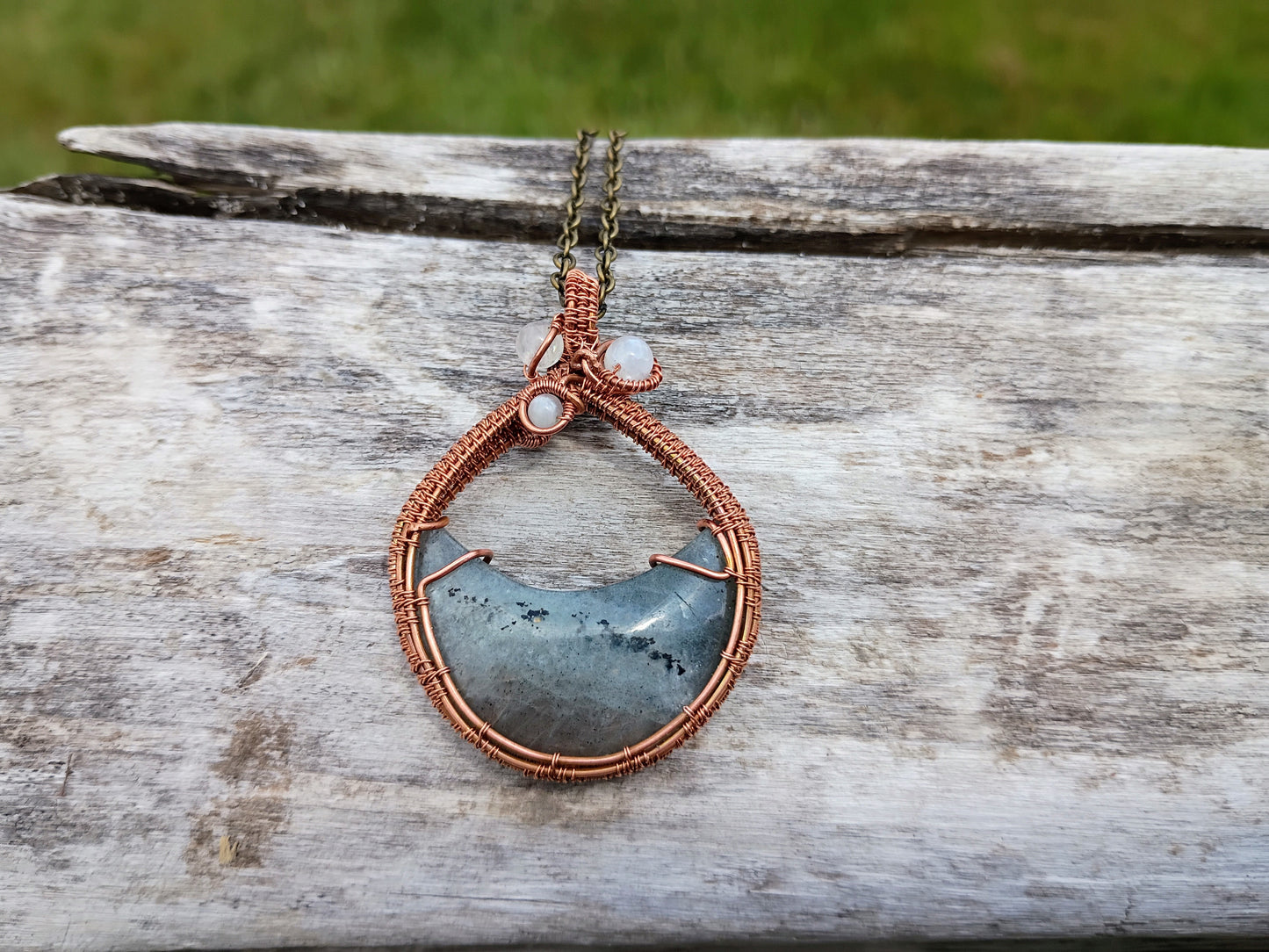 Labradorite moon wire wrapped pendant