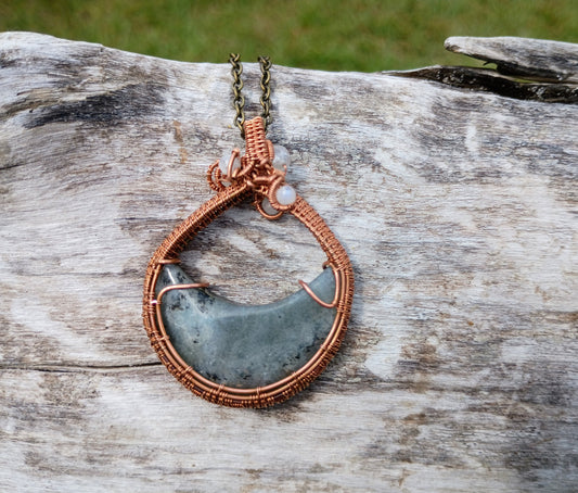 Labradorite moon wire wrapped pendant