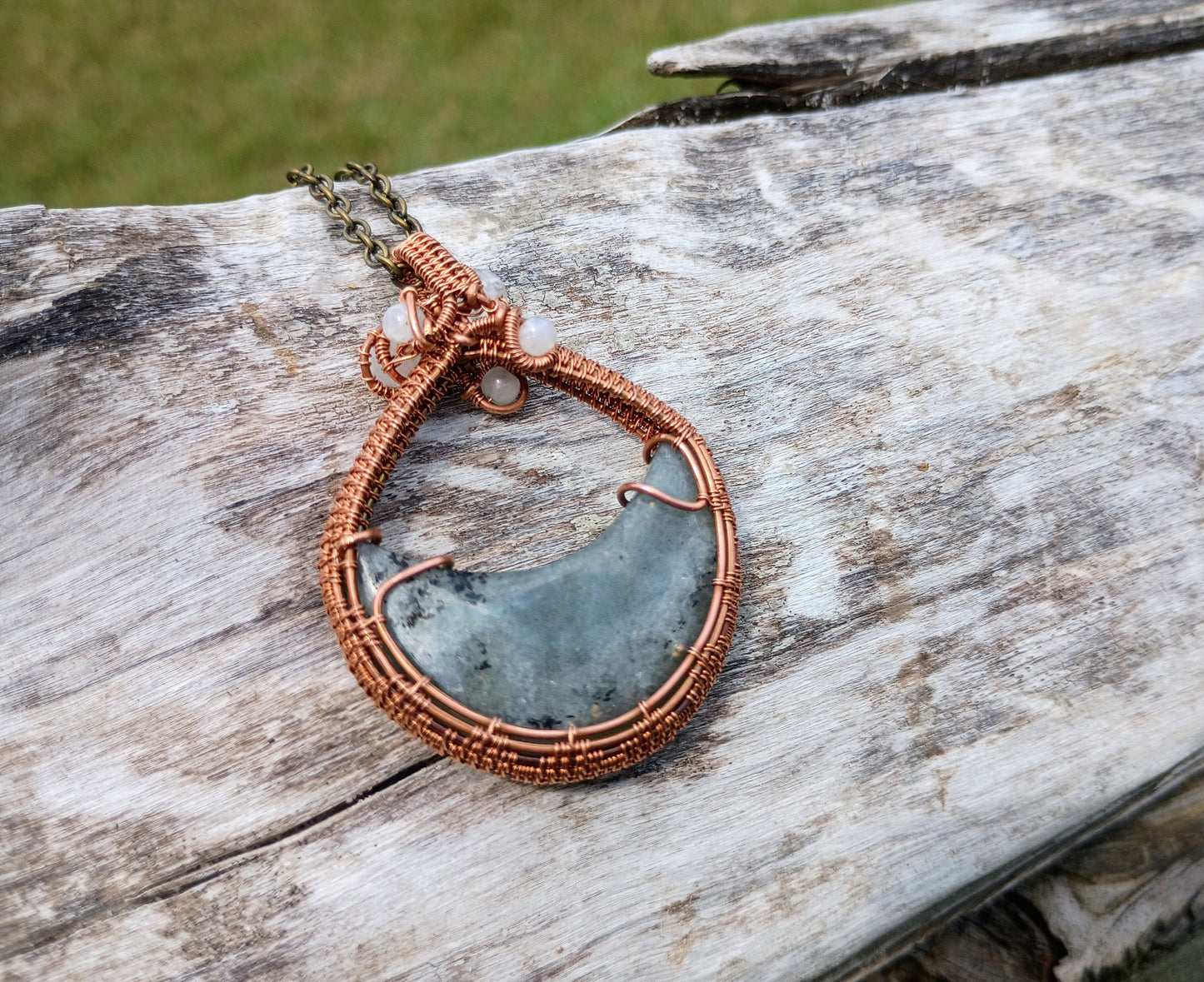 Labradorite moon wire wrapped pendant