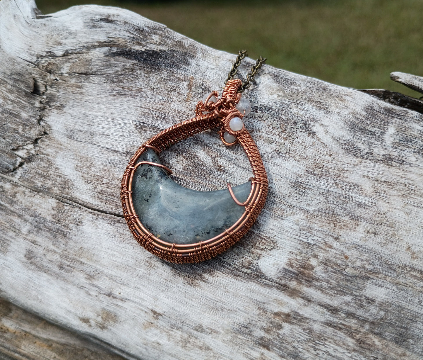 Labradorite moon wire wrapped pendant