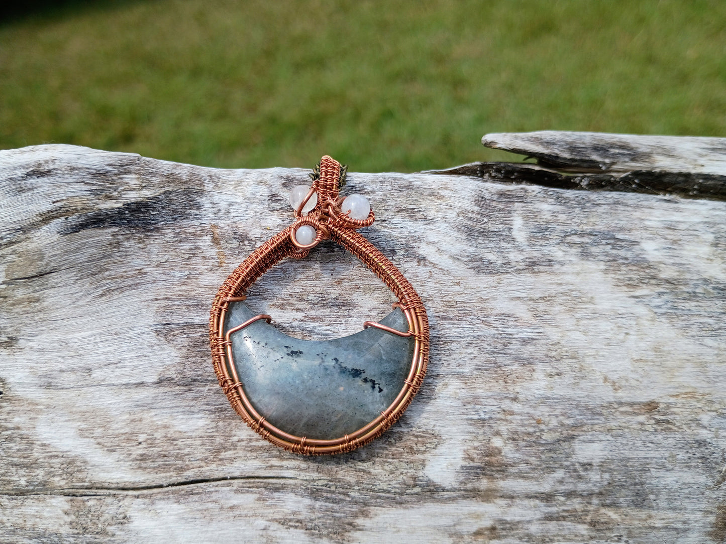 Labradorite moon wire wrapped pendant