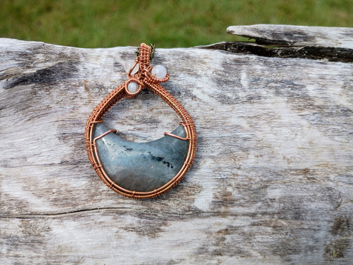 Labradorite moon wire wrapped pendant