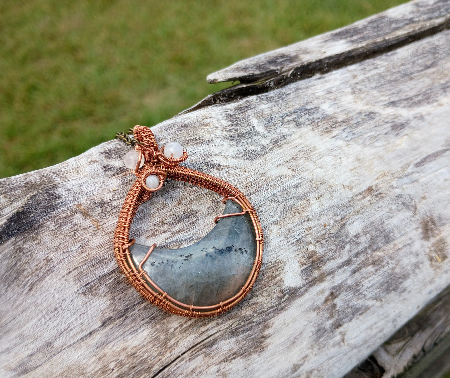 Labradorite moon wire wrapped pendant