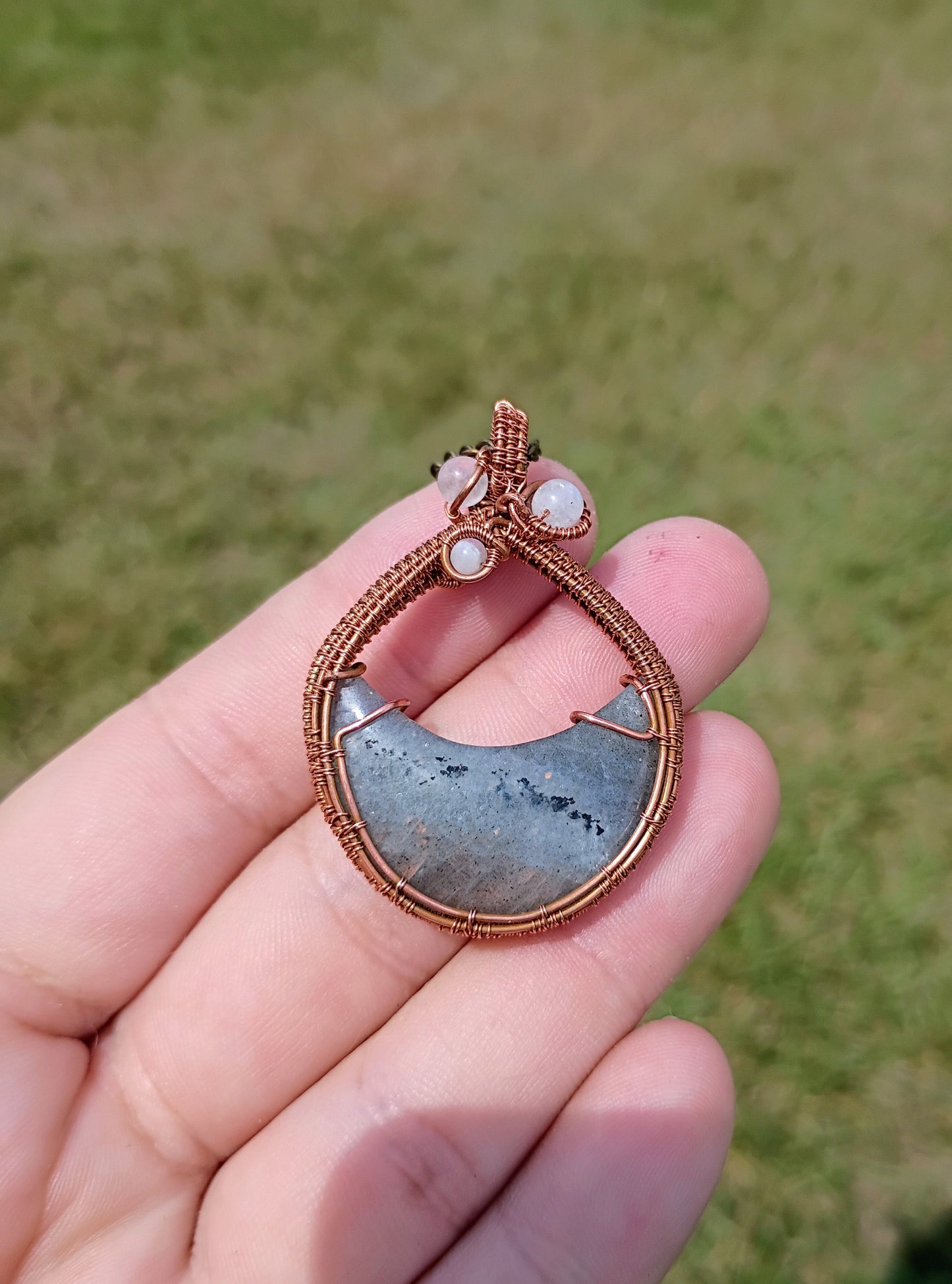 Labradorite moon wire wrapped pendant