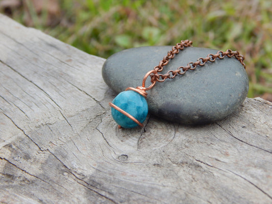 Agate pendant, copper wire wrap, gemstone pendant, unique gift under 10, layering necklace, dainty pendant, minimalist pendant, boho pendant