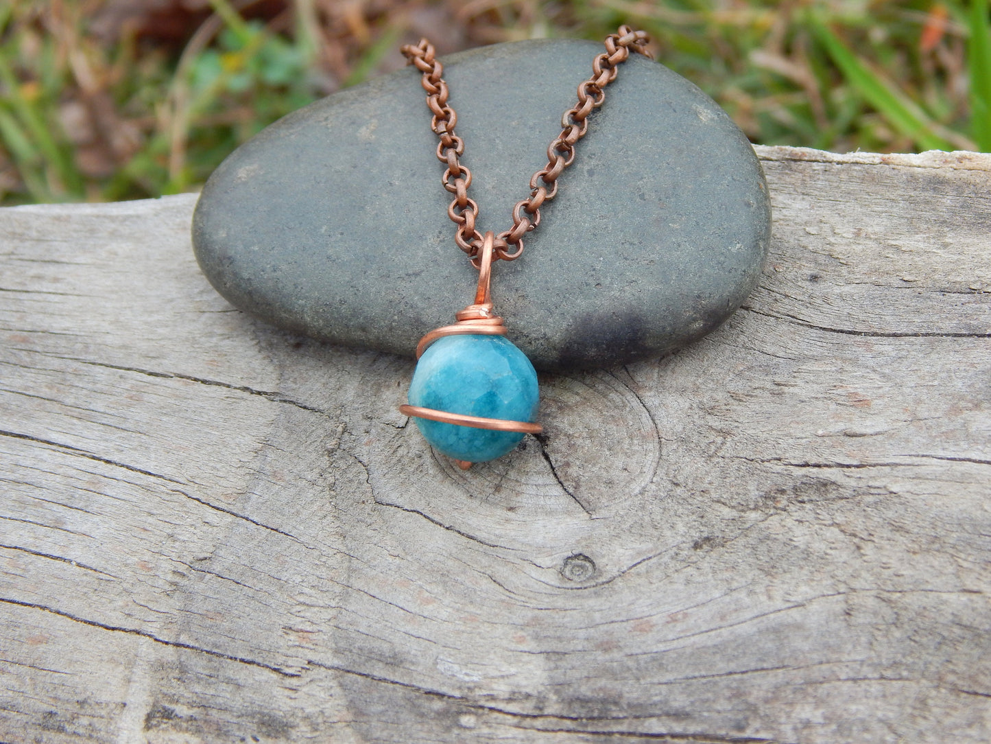 Agate pendant, copper wire wrap, gemstone pendant, unique gift under 10, layering necklace, dainty pendant, minimalist pendant, boho pendant
