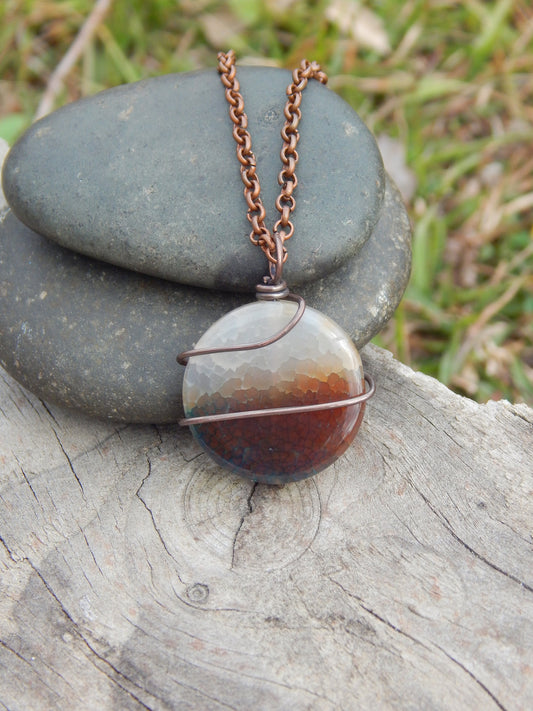 Agate pendant, minimalist pendant, unique gift for him, wire wrapped jewelry, copper wire wrap, simple pendant, wire wrapped pendant, gifts