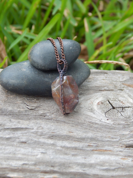 Agate pendant, copper wire wrap, unique gift for her, agate jewelry, dainty pendant, minimalist pendant, wire wrap pendant, gifts under 20