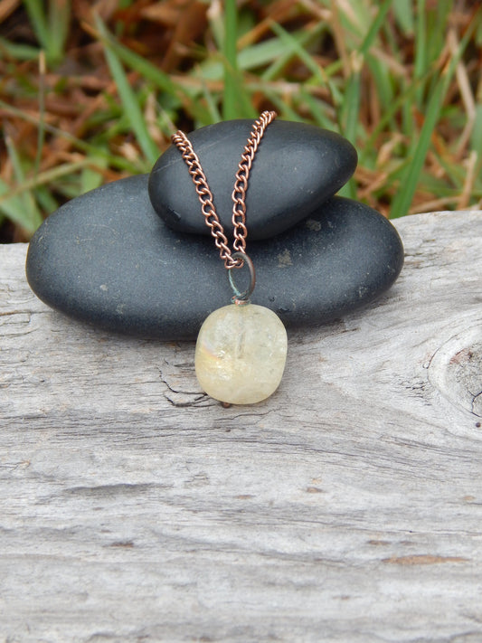 Copper wire wrapped citrine necklace pendant