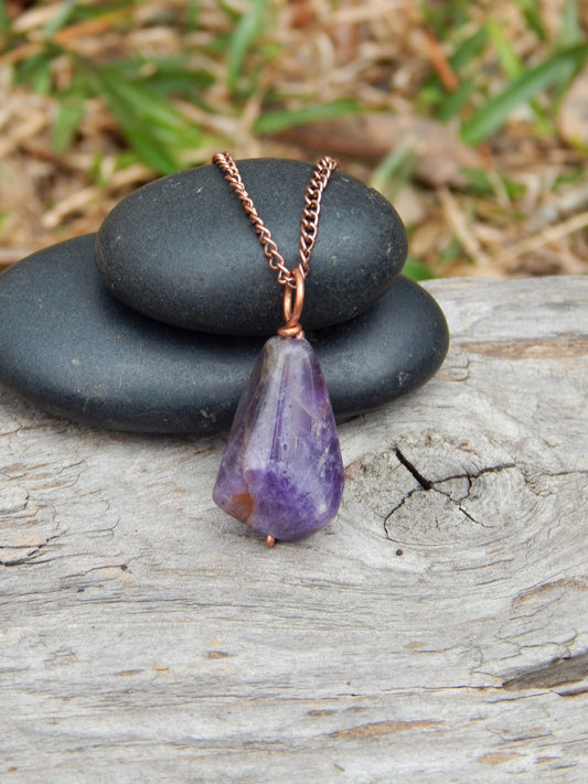 Amethyst copper wire wrap pendant