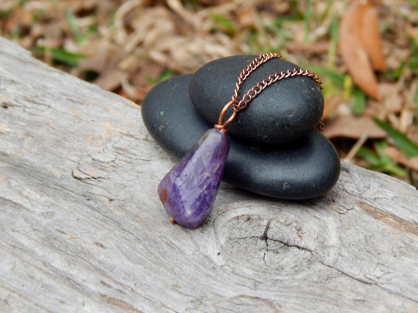 Amethyst copper wire wrap pendant