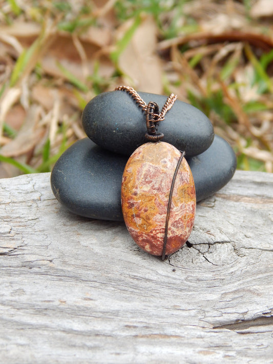Earthy wire wrapped jasper pendant