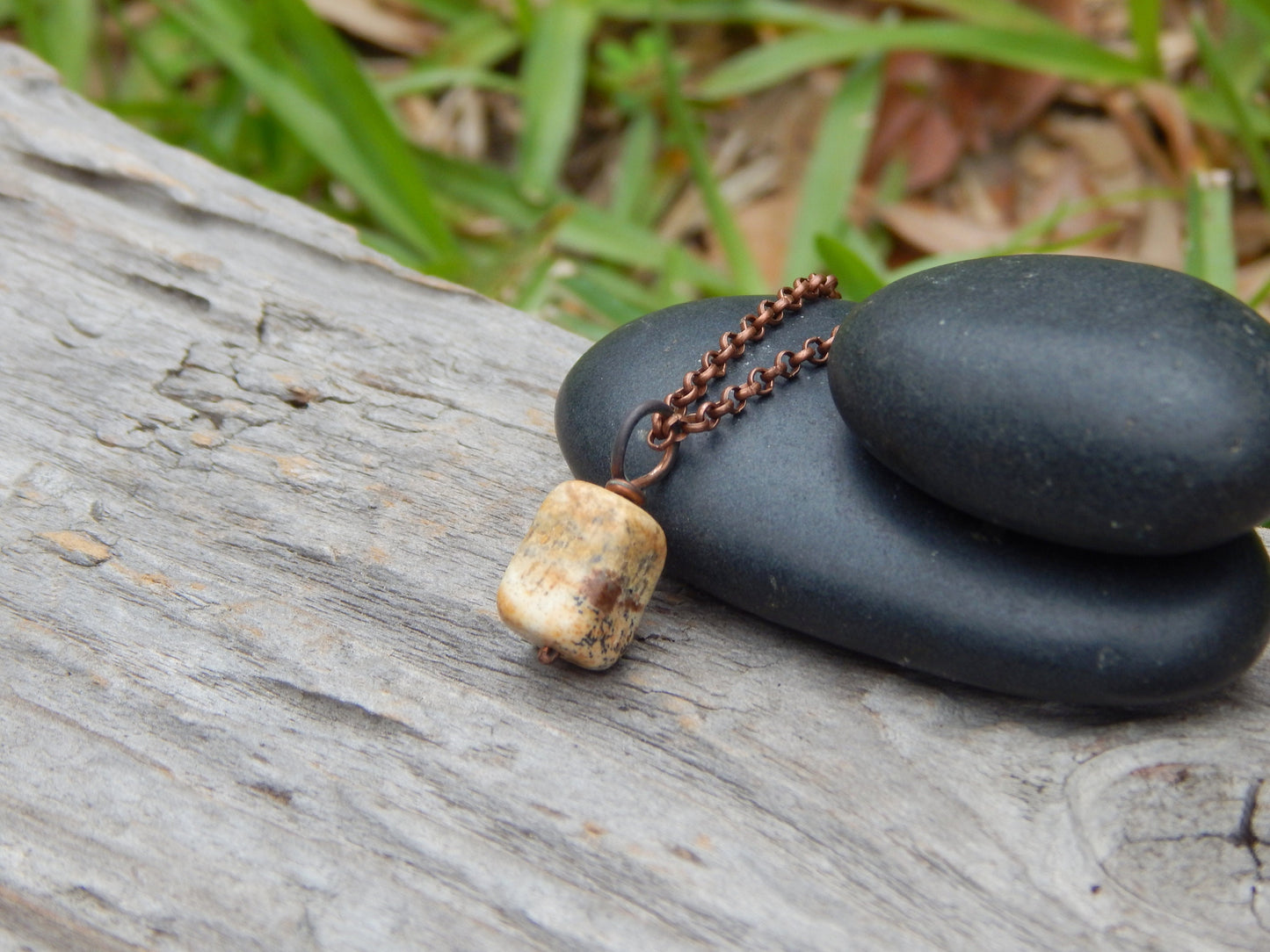 Landscape jasper pendant, mini pendant, boho gift under 10, earthy jewelry, simple pendant, wire wrapped pendant, tiny pendant, copper wire