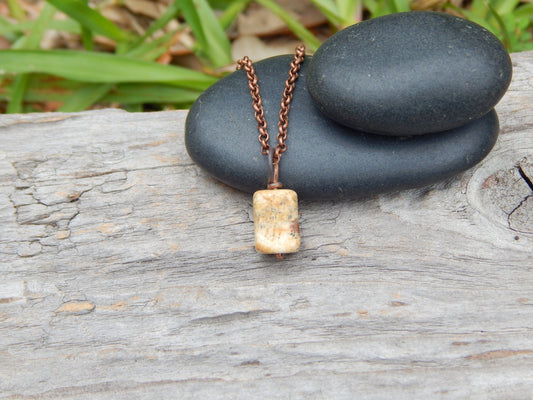 Landscape jasper pendant, mini pendant, boho gift under 10, earthy jewelry, simple pendant, wire wrapped pendant, tiny pendant, copper wire