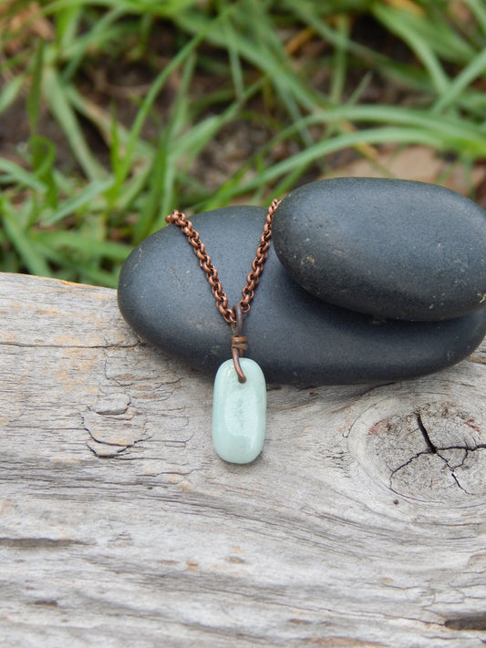 Dainty amazonite wire wrap pendant