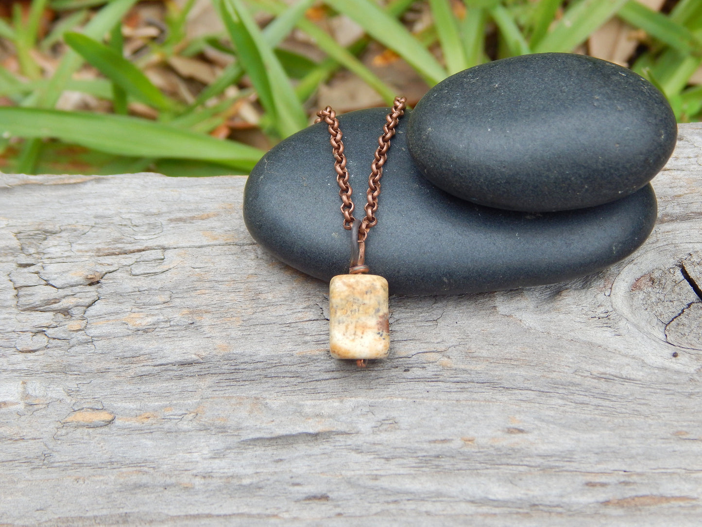 Landscape jasper pendant, mini pendant, boho gift under 10, earthy jewelry, simple pendant, wire wrapped pendant, tiny pendant, copper wire