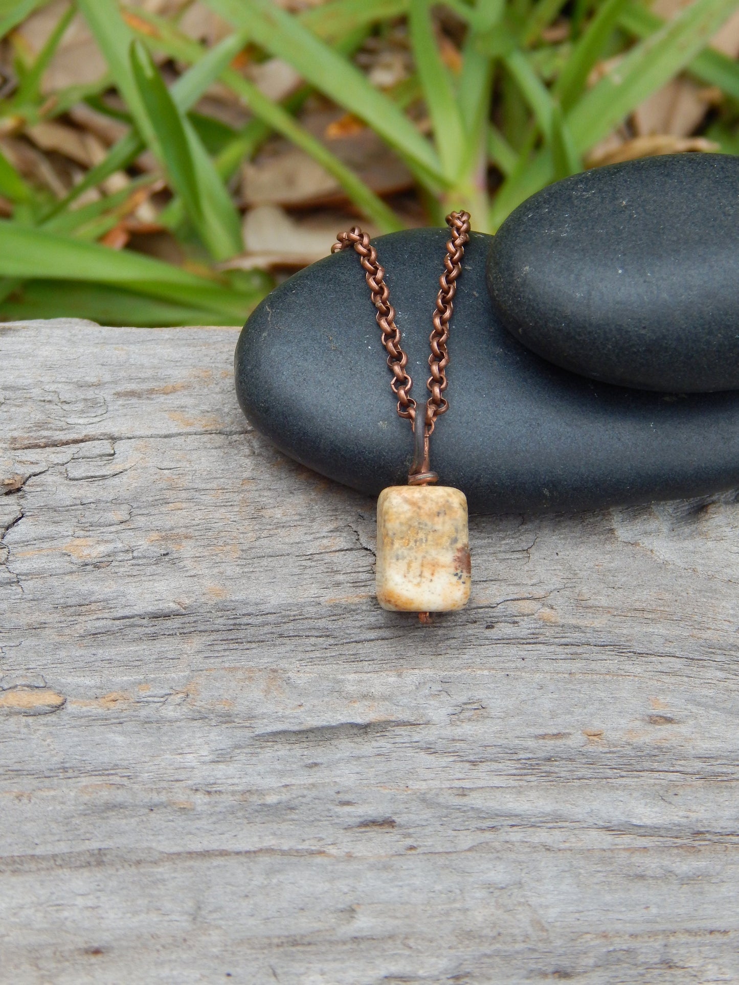 Landscape jasper pendant, mini pendant, boho gift under 10, earthy jewelry, simple pendant, wire wrapped pendant, tiny pendant, copper wire