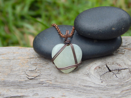 Quartz wire wrap heart necklace pendant