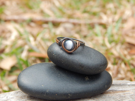 Cat's eye size 6 wire wrapped copper ring