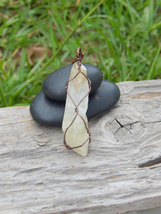 Raw calcite crystal wire wrapped pendant