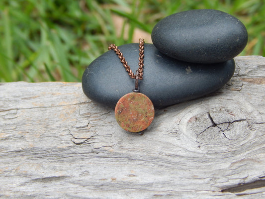 Unakite necklace, wire wrapped pendant, earthy jewelry, unique gift under 20, gemstone necklace, unakite jasper, minimalist pendant, earthy