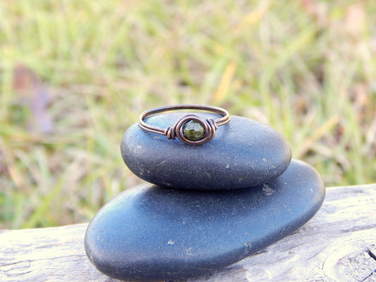 Unakite copper ring, size 9 ring, gemstone ring, simple ring, gift under 10, handmade copper ring, hammered copper, stacking ring, boho
